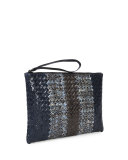 Snake-Embossed Medium Pouch Bag, Prusse/Pacific
