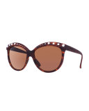 I-Lux Glossy Cat-Eye Sunglasses, Havana