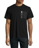 Satin Zip-Pocket Short-Sleeve T-Shirt, Black
