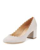 Lauren Scalloped Suede Block-Heel Pump