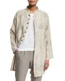 Floral-Print Button-Down Linen Jacket, Grays
