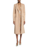 Long Open-Front Wool Coat, Suntan