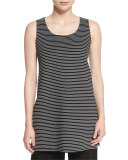 Sleeveless Scoop-Neck Striped Tunic, Black Multi
