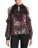 Marjorie Paisley Velvet Cold-Shoulder Blouse