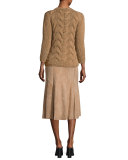 Aria Suede Godet Midi Skirt, Teak