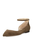 Lucy Suede Half-d'Orsay Flat, Moss