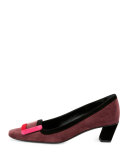 Belle Vivier Suede Pump, Burgundy/Multi
