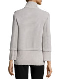 Mixed-Ribbed Knit Zip Jacket, Fog