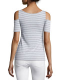 Deneuve Cold-Shoulder Striped Top, Heather Gray Stripe