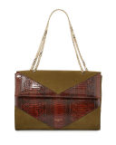 Mado Fold-Over Snakeskin Shoulder Bag