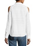 Natalia Gauze Check Cold-Shoulder Shirt, White