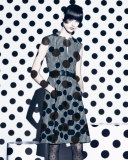 Belted Dotted Houndstooth Sleeveless Dress, Black/Cream