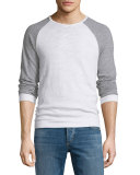 Colorblock Raglan-Sleeve Crewneck Shirt, White/Gray