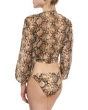 Python-Print Tie-Front Coverup Crop Top