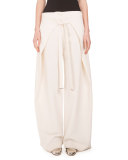 Wide-Leg Wrap-Front Trousers, Off White