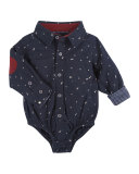 Long-Sleeve Flannel Deer-Print Shirtzie, Navy, Size 3-24 Months