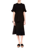 Flutter-Sleeve Jewel-Neck Blouse, Black