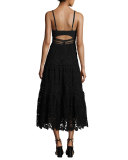 Piqué Cutout Lace Midi Dress, Black