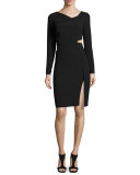 Long-Sleeve Cutout Sheath Dress, Black