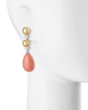 18K White Gold Coral & South Sea Pearl Earrings with Diamonds