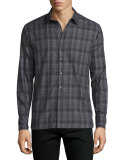 Plaid Woven Sport Shirt, Gray Pattern