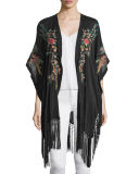 Peacock Kimono with Fringe Trim 