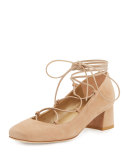Cordon Lace-Up Ballerina Pump, Cashew