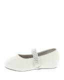 Faux-Leather Rhinestone-Trim Mary Jane, White, Infant