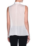 Sleeveless Bib-Front Tuxedo Blouse, White
