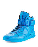 Men's Leather High-Top Sneaker w/Logo Lettering