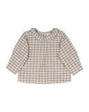 Plaid Poplin Blouse, Light Blue/Tan, Size 6 Months