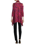 Latin Leopard Cold-Shoulder Tunic, Black/Multi, Plus Size