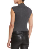 Tri Rib Sleeveless Mock-Neck Top