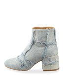 Denim Chunky-Heel Bootie. Light Blue