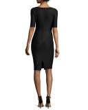 Shimmery Half-Sleeve Sheath Dress, Caviar
