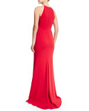 Sleeveless Jewel-Neck Gown, Cherry Red