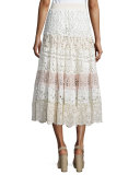 Crochet Lace Tiered Midi Skirt, Neutral/Multi