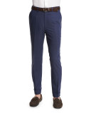 Micro-Tic Flat-Front Trousers, Navy