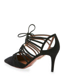 Roma Lace-Up Suede 75mm Pump, Black