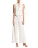 Collection Wide-Leg Tux Pants, Off White