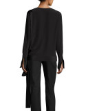 Silk Crossover Tie Blouse, Black