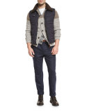 Chalk-Stripe Flat-Front Trousers, Navy