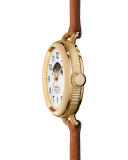 34mm Birdy Moon Phase Watch with Leather Strap, Brown/White