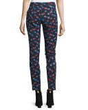 Sakura Cropped Floral Skinny Pants, Navy