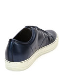 Cap-Toe Shiny Leather Low-Top Sneaker, Blue