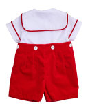 Double-Breasted Sailor Shortall Set, Red/White, Size 3-18 Months