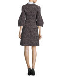 Printed Detachable-Collar A-Line Dress, Crimson/Multi