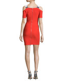 Cold-Shoulder Mini Sheath Dress, Red/White
