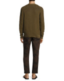 Lattice-Stitch Cotton Cardigan, Brown