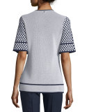 Short-Sleeve Honeycomb-Print Cardigan, Midnight Blue